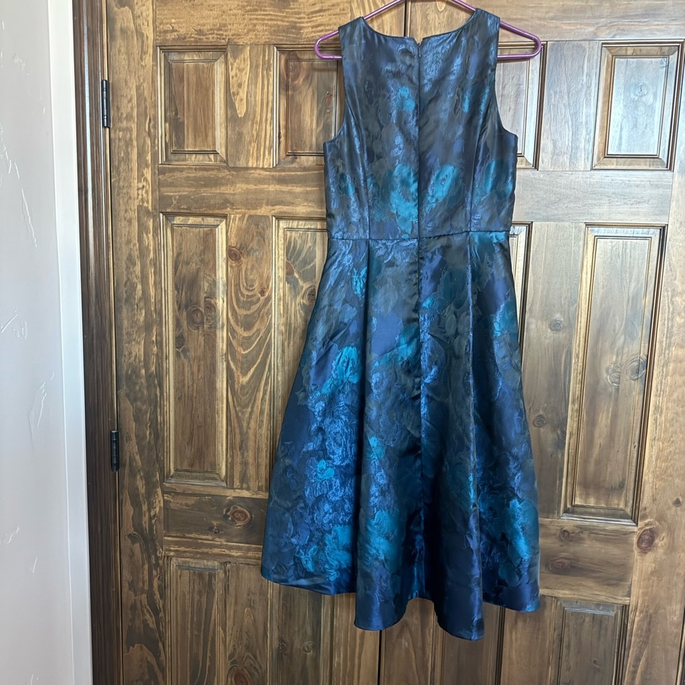 White House Black Market Blue and Black Floral Midi Dress